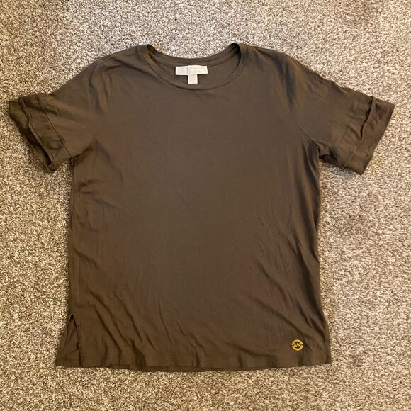 MICHAEL KORS Women's  T-shirt Olive Green/Coffee Gold Logo Size Medium - Picture 1 of 5